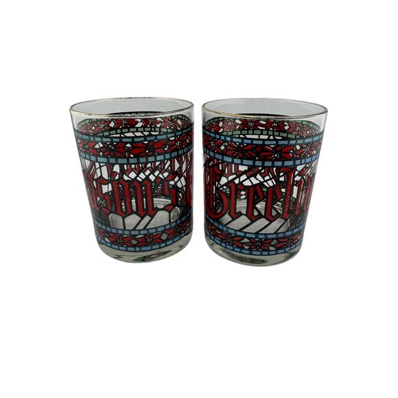 Houze Season's Greetings Whisky Glasses Red & Blue Set of 2 - Picture 1 of 3